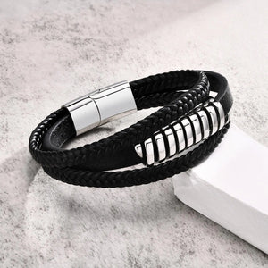 Men's Leather Stainless Steel Magnet Clasp Trendy Round Bracelet