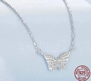 Women's 100% 925 Sterling Silver Zircon Trendy Butterfly Necklace