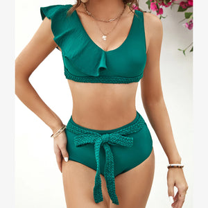 Women's Polyester High Waist Solid Pattern Swimwear Bikini Set