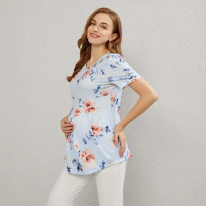 Women's Polyester O-Neck Short Sleeve Printed Maternity T-Shirt