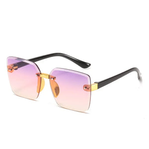 Kid's Polycarbonate Frame Square Shaped UV400 Rimless Sunglasses