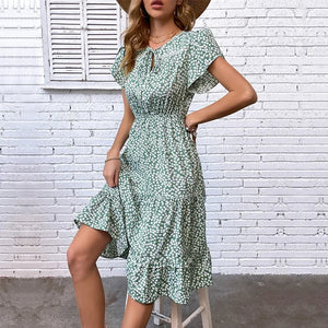 Women's V-Neck Polyester Short Sleeves Floral Pattern Casual Dress