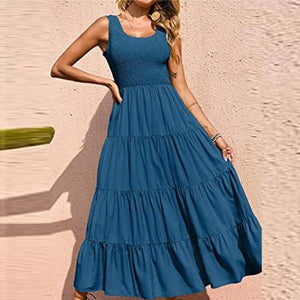 Women's Polyester Square Neck Sleeveless Solid Casual Dresses