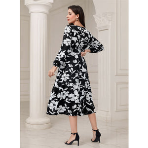 Women's Arabian V-Neck Polyester Full Sleeves Floral Dresses