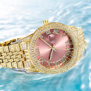 Women's Alloy Case Push Button Hidden Clasp Luxury Quartz Watch