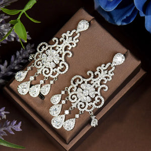 Women's Copper Cubic Zirconia Water Drop Trendy Wedding Earrings