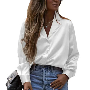 Women's Notched Collar Polyester Long Sleeves Casual Blouses