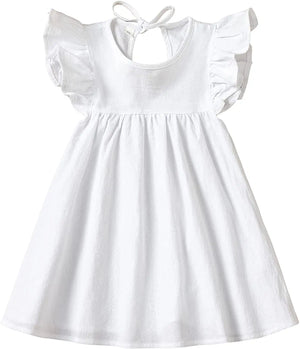Kid's Girl Polyester O-Neck Short Sleeves Solid Casual Dress