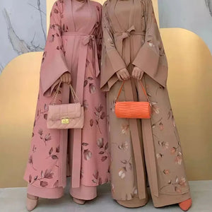 Women's Arabian Polyester Full Sleeve Floral Pattern Elegant Abaya