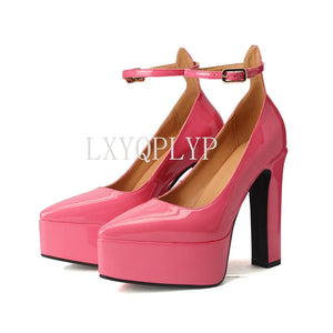 Women's Patent Leather Pointed Toe Slip-On Closure Platform Shoes