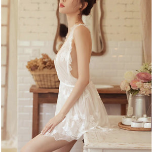 Women's Acrylic Deep V-Neck Sleeveless Nightgown Sleepwear Dress