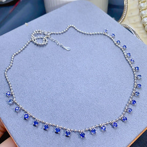 Women's 100% 925 Sterling Silver Sapphire Water Drop Necklace