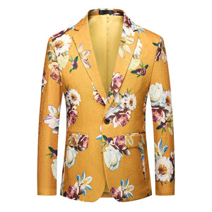 Men's Polyester Notched Collar Long Sleeve Single Button Blazer
