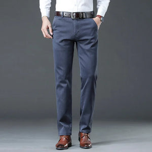 Men's Cotton Mid Waist Zipper Fly Closure Vintage Casual Pants