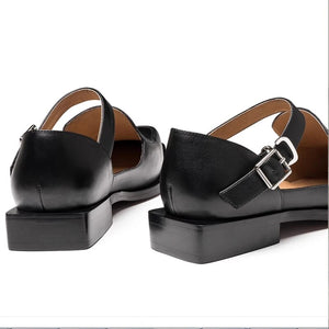 Men's Genuine Leather Square Toe Buckle Strap Closure Casual Shoes