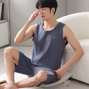 Men's Cotton Sleeveless O-Neck Nightwear Printed Pajama Set
