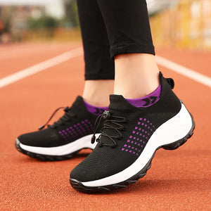 Women's Stretch Fabric Round Toe Lace-Up Closure Thick Sneakers