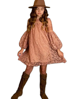 Kid's O-Neck Polyester Long Sleeve Patchwork Party Wear Dress