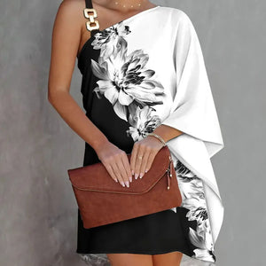Women's Polyester Pullover One-Shoulder Floral Pattern Dress