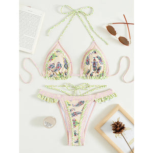 Women's Polyester Low Waist Printed Pattern Swimwear Bikini Set