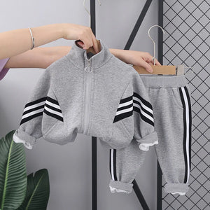 Kid's Cotton Stand-Neck Full Sleeve Zipper Closure Striped Clothes