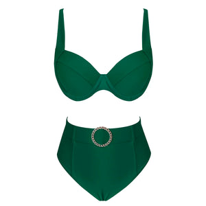 Women's Polyester Mid Waist Solid Pattern Swimwear Bikini Set