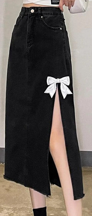Women's Polyester High Elastic Waist Solid Pattern Denim Skirt