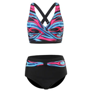Women's Polyester High Waist Swimwear Printed Pattern Bikini Set