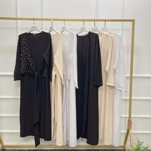 Women's Arabian Polyester Full Sleeve Pearl Pattern Casual Abaya