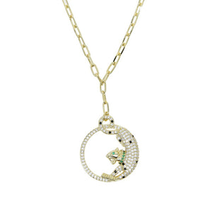 Women's Copper Cubic Zirconia Link Chain Round Charm Necklace
