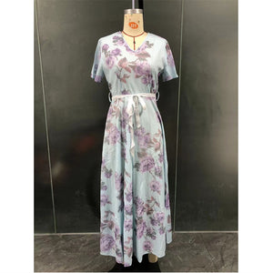 Women's Polyester V-Neck Short Sleeves Floral Pattern Dress