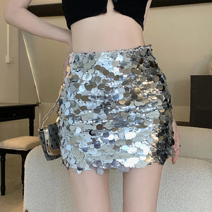 Women's Polyester High Waist Sequined Pattern Casual Wear Skirts