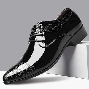 Men's Leather Pointed Toe Lace-Up Closure Patchwork Formal Shoes