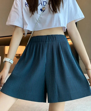 Women's Cotton High Waist Elastic Casual Plain Pattern Shorts