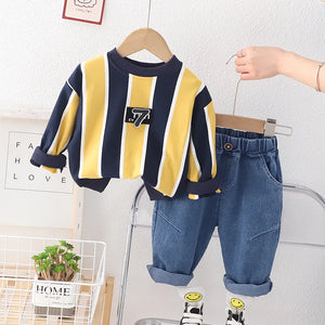 Baby's Boy Cotton Full Sleeves Striped Pattern Two-Piece Suit