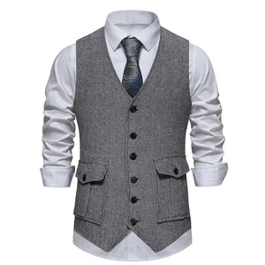 Men's Polyester V-Neck Sleeveless Formal Wear Slim Fit Vests