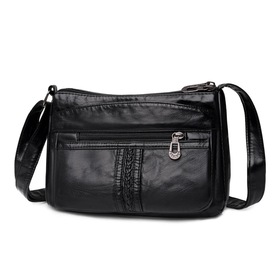 Women's Microfiber Zipper Closure Solid Pattern Casual Shoulder Bag