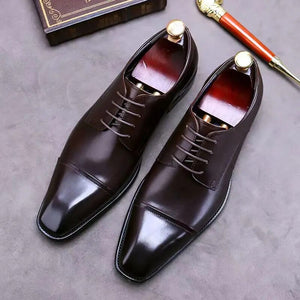 Men's PU Lace-Up Closure Square Toe Solid Pattern Oxford Shoes