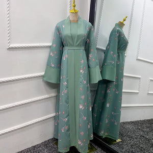 Women's Arabian Polyester Full Sleeves Floral Pattern Abaya