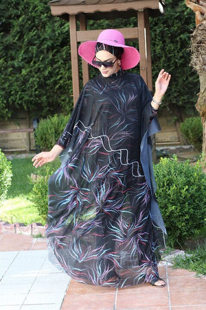 Women's Arabian Acrylic Full Sleeves Printed Swimwear Dress