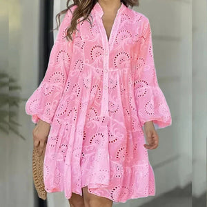 Women's Polyester V-Neck Long Sleeves Patchwork Pattern Party Dress