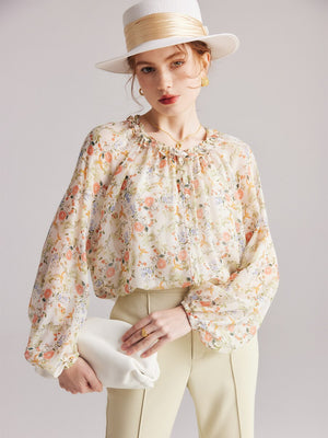 Women's O-Neck Long Sleeve Floral Pattern Sexy Casual Blouses