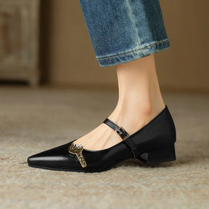 Women's Microfiber Pointed Toe Buckle Strap Closure Luxury Shoes