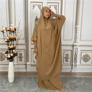 Women's Arabian O-Neck Polyester Full Sleeve Casual Abaya Set