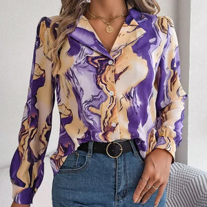 Women's Polyester Notched Collar Single Breasted Casual Blouses