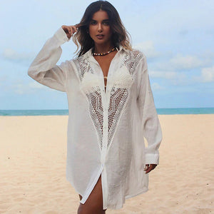 Women's Polyester V-Neck Mesh Pattern Sexy Bathing Cover Up