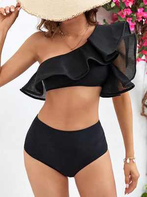 Women's Nylon High Waist Push Up One Shoulder Sexy Bikini Set