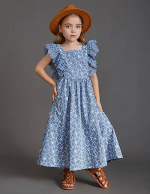Kid Girl's Square Neck Polyester Short Sleeve Printed Dress