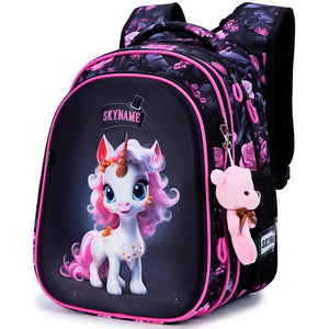 Kid's Girl Nylon Zipper Closure Animal Pattern School Backpack