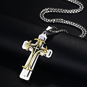 Men's Metal Stainless Steel Link Chain Punk Stylish Cross Necklace